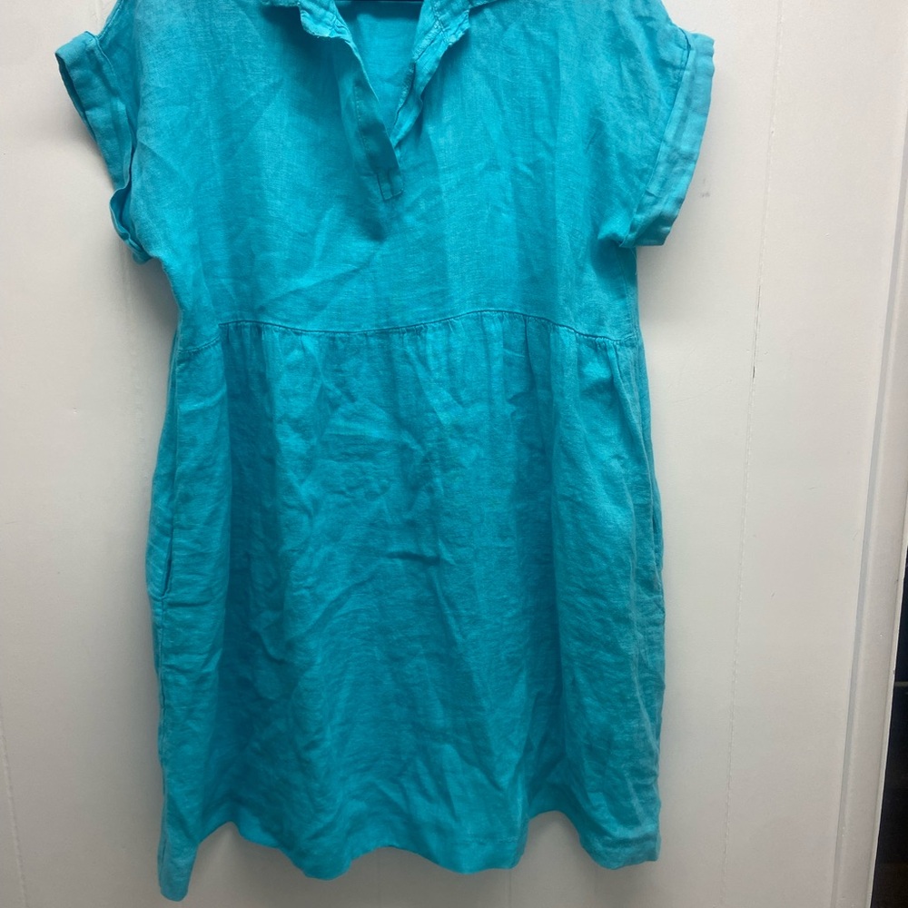 Devitalia Turquoise Linen Short Sleeve Dress